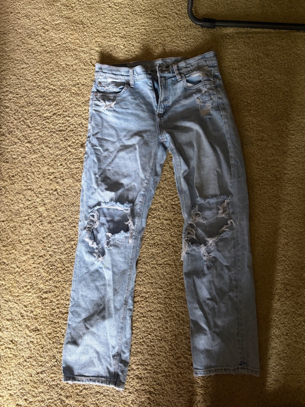 American Eagle Outfitters Light Blue Distressed Straight-Leg Jeans